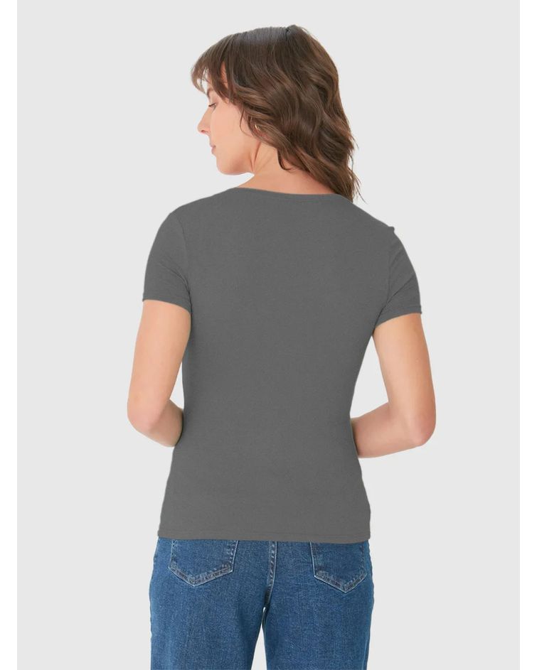 Blusa Básica Feminina Decote V Em Viscose Stretch Cinza