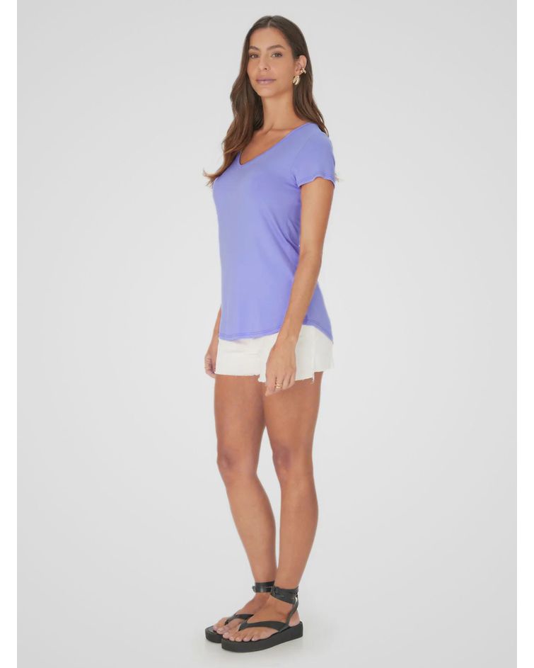 Blusa Básica Feminina Mullet Decote V Em Viscose Stretch Lilás