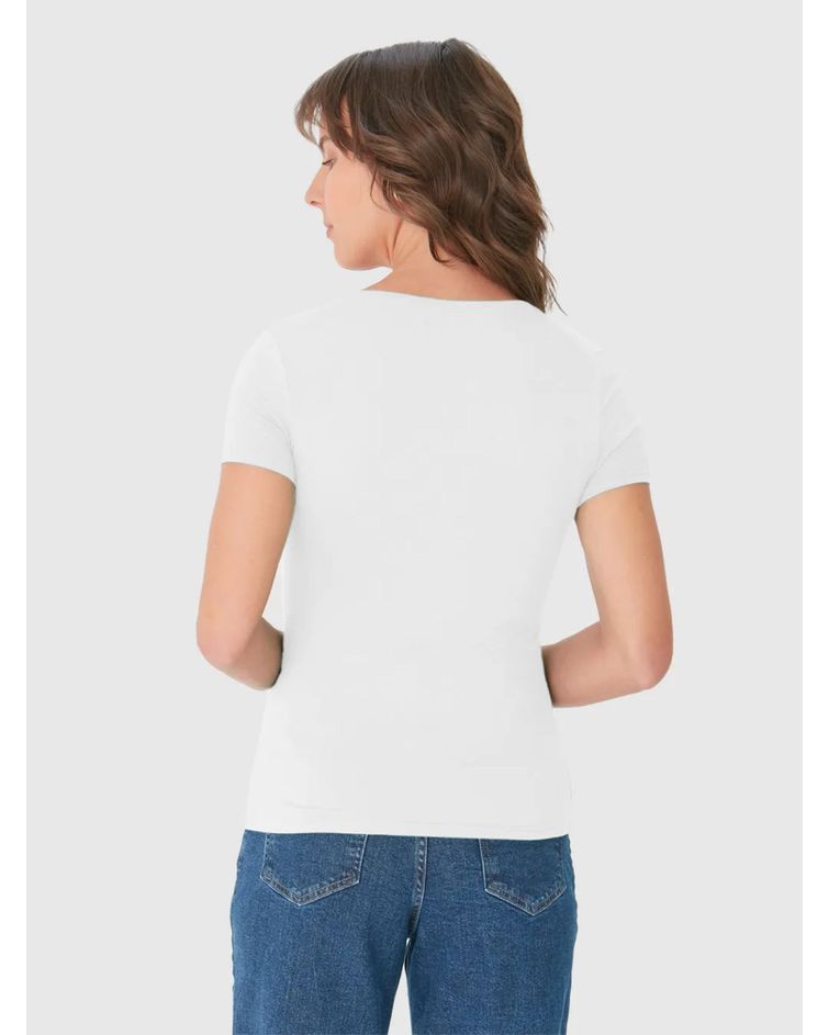 Blusa Básica Feminina Decote V Em Viscose Stretch Branco