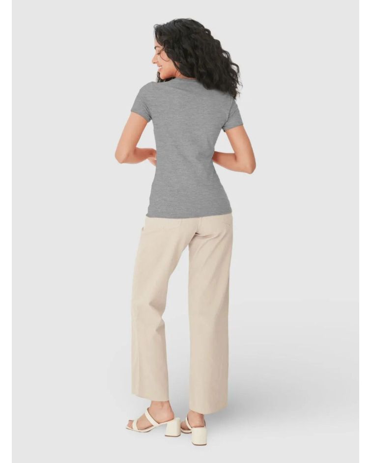 Blusa Básica Feminina Decote Redondo Em Algodão Mescla Claro