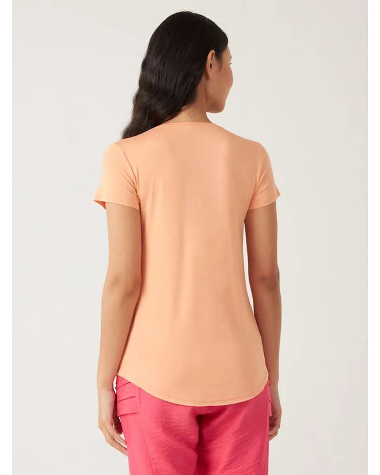 Blusa Básica Feminina Mullet Decote V Em Viscose Stretch Laranja