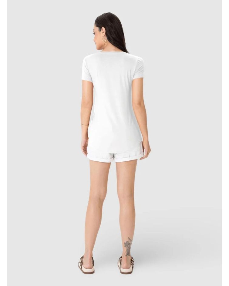 Blusa Básica Feminina Mullet Decote V Em Viscose Stretch Branco