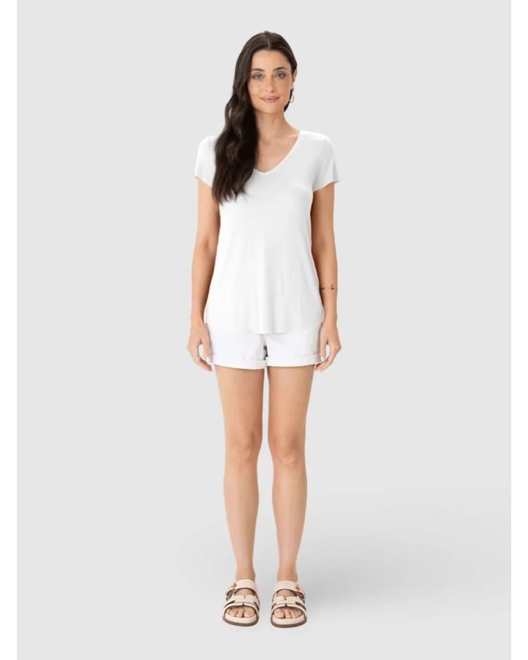 Blusa Básica Feminina Mullet Decote V Em Viscose Stretch Branco