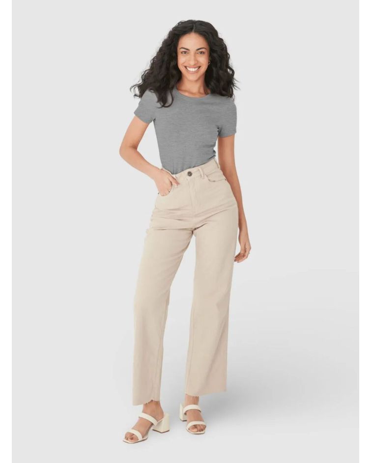 Blusa Básica Feminina Decote Redondo Em Algodão Mescla Claro