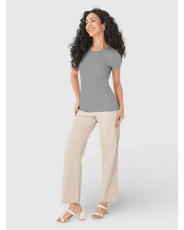 Blusa Básica Feminina Decote Redondo Em Algodão Mescla Claro