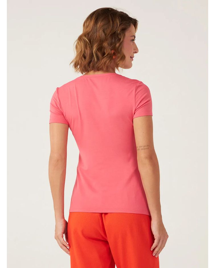 Blusa Básica Feminina Decote V Em Viscose Stretch Salmão