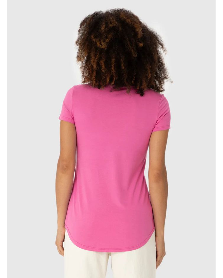 Blusa Básica Feminina Mullet Decote V Em Viscose Stretch Rosa