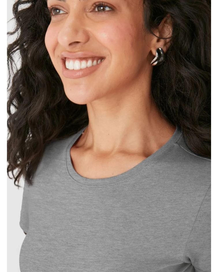 Blusa Básica Feminina Decote Redondo Em Algodão Mescla Claro