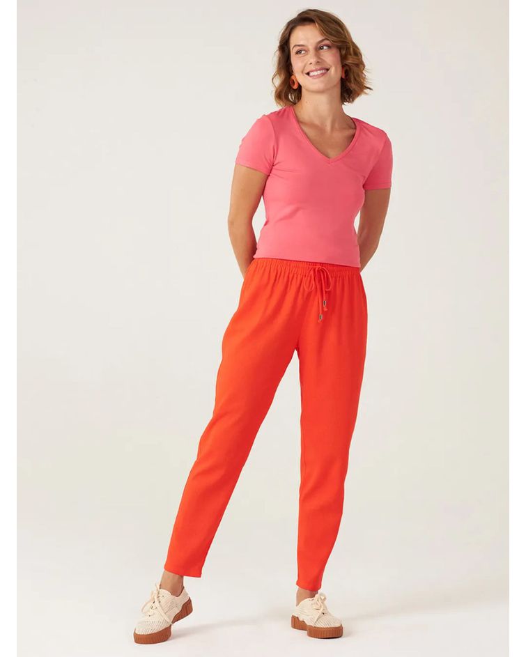 Blusa Básica Feminina Decote V Em Viscose Stretch Salmão
