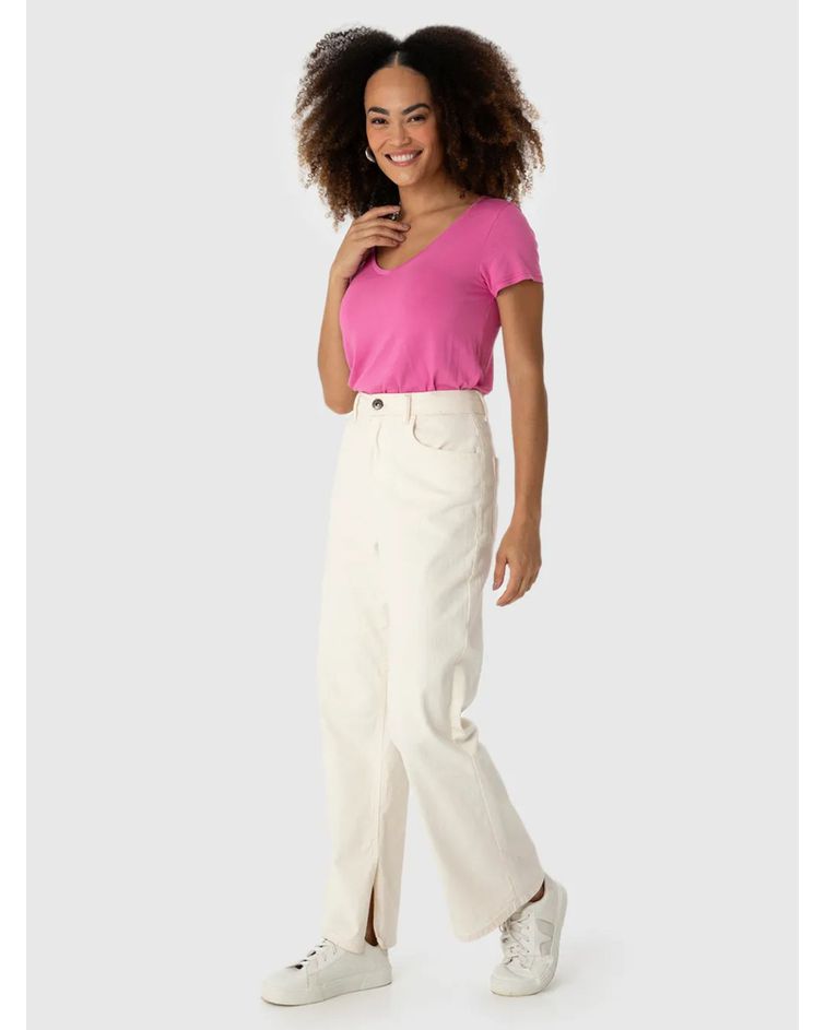Blusa Básica Feminina Mullet Decote V Em Viscose Stretch Rosa