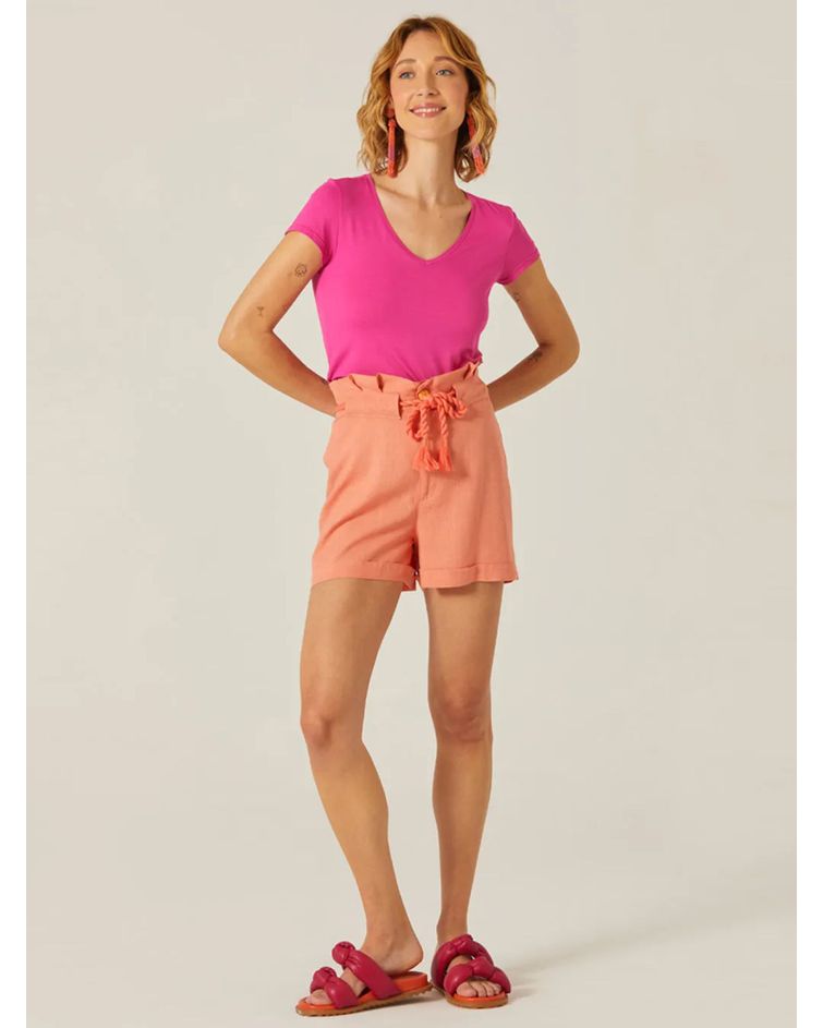 Blusa Básica Feminina Mullet Decote V Em Viscose Stretch Pink