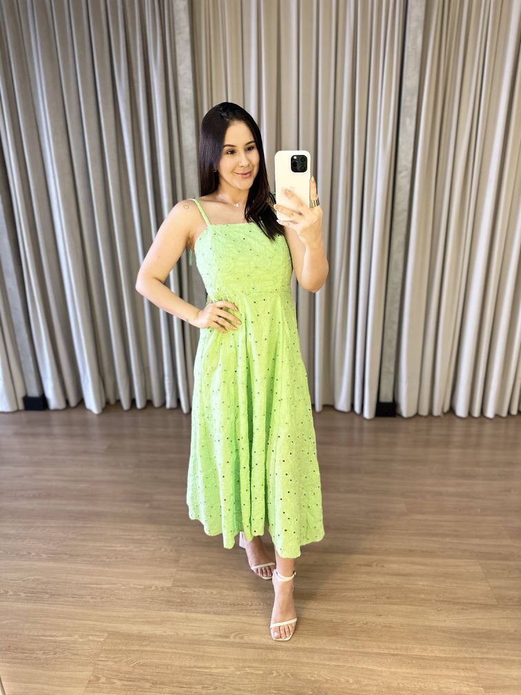 VESTIDO MIDI LAISE ALÇA AMARRAÇÃO VERDE - Lelle & Co 