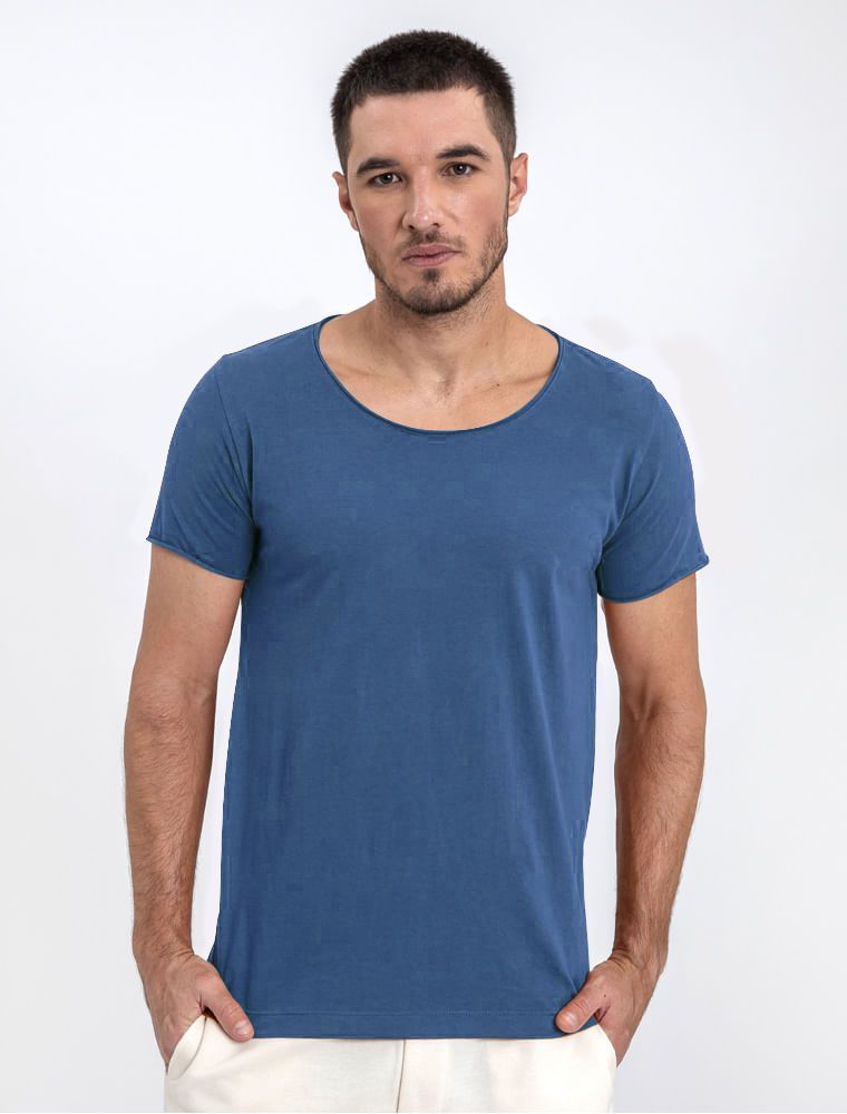 Camiseta Areia Gola Canoa Azul Persia - Hermoso Compadre