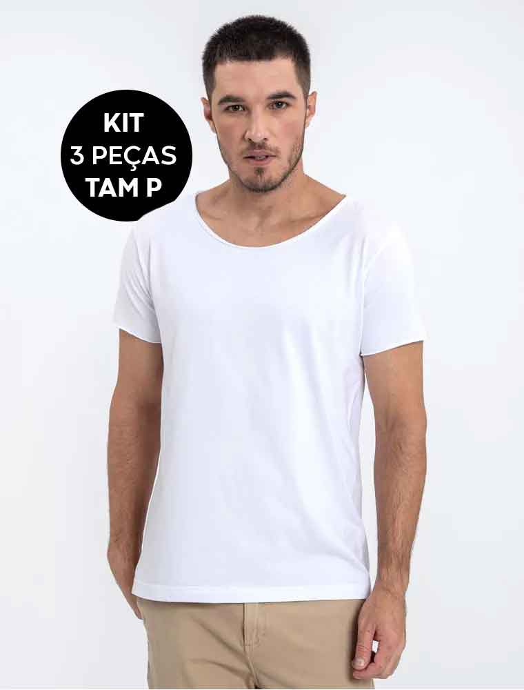 KIT Camiseta P Básica Branca Gola Canoa - Hermoso Compadre