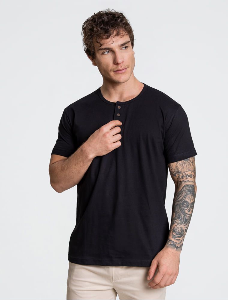 Camiseta Henley Preta New - Hermoso Compadre