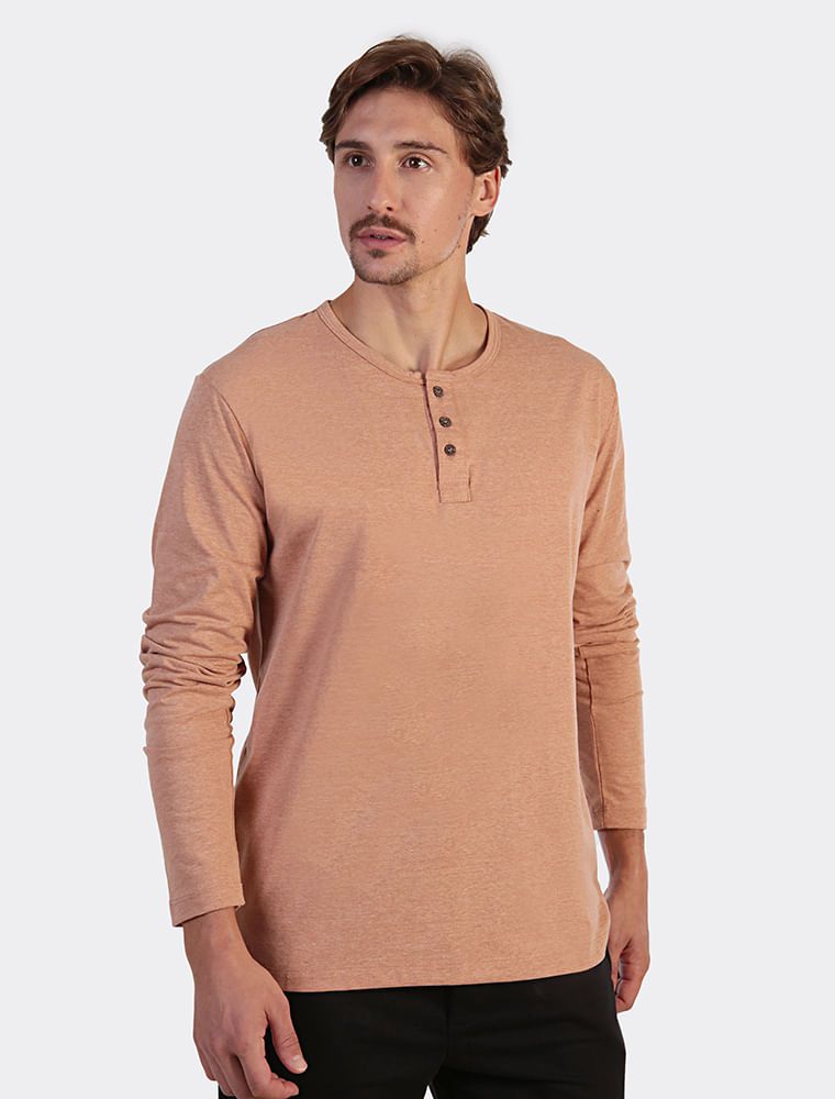 Camiseta Henley Manga Longa Laranja Mescla - Hermoso Compadre
