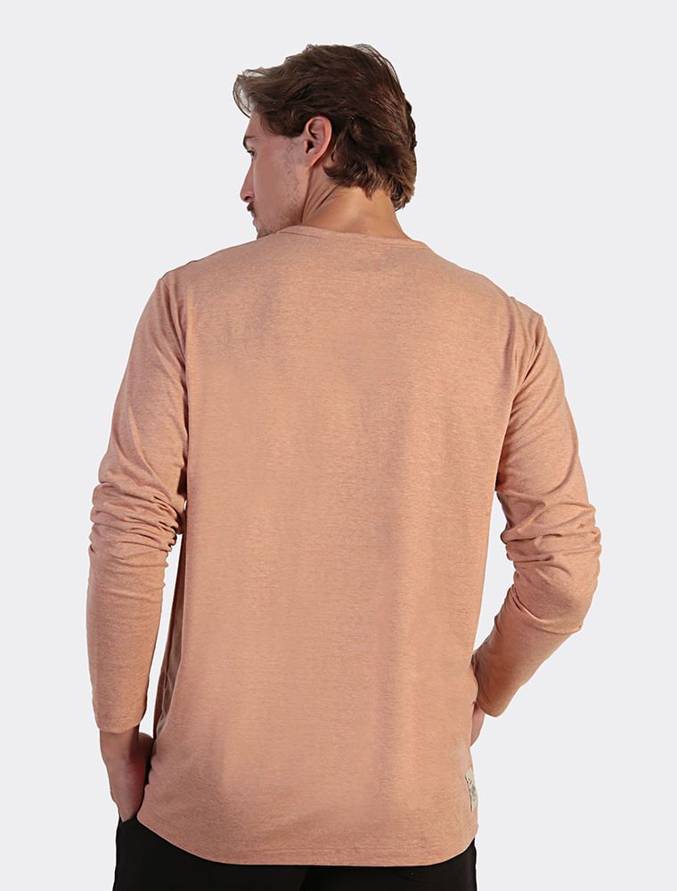 Camiseta Henley Manga Longa Laranja Mescla