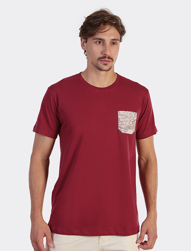 Camiseta Bordô Com Bolso Mapa - Hermoso Compadre