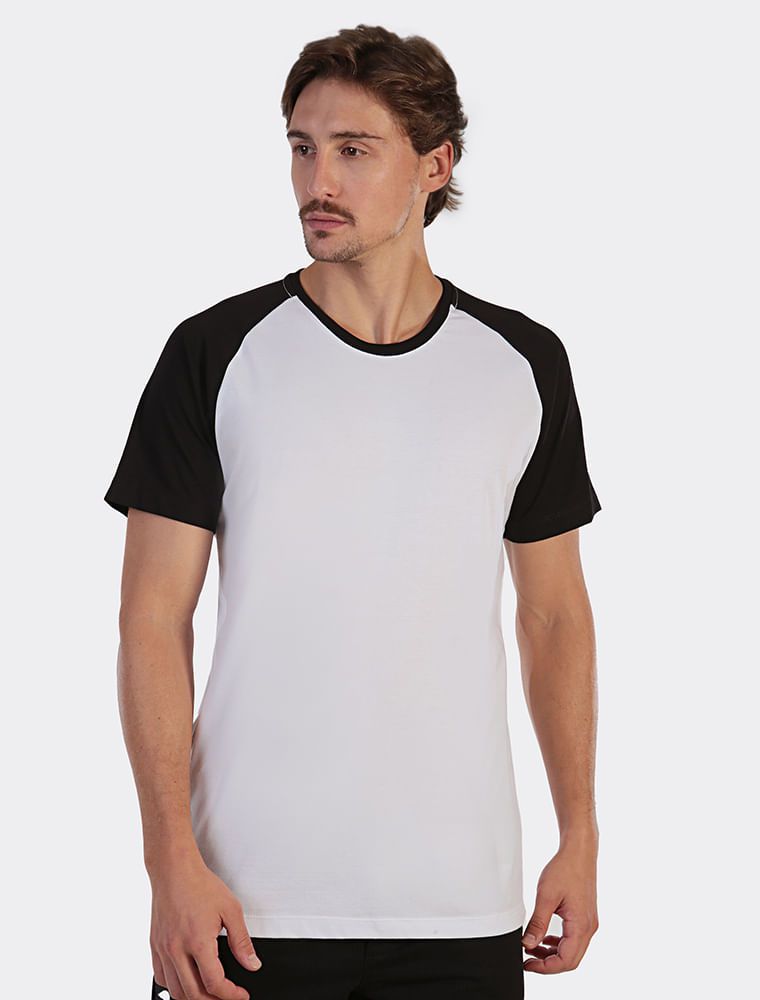 Camiseta Raglan Preta e Branca