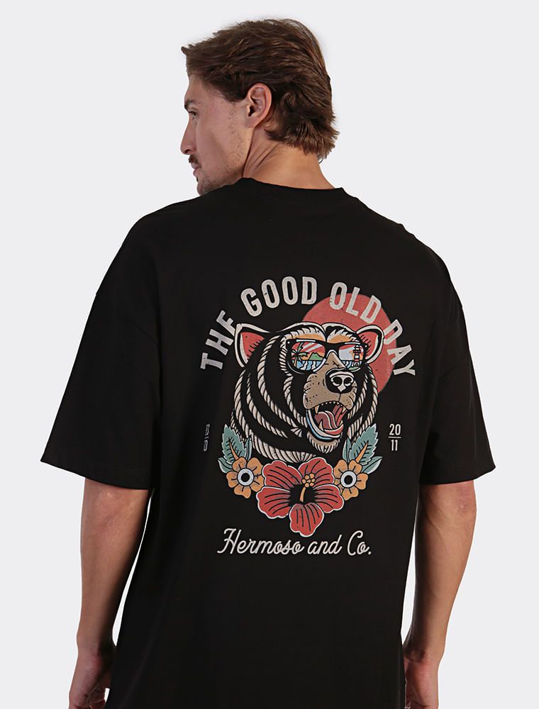 Camiseta Tropical Bear Oversized Preta