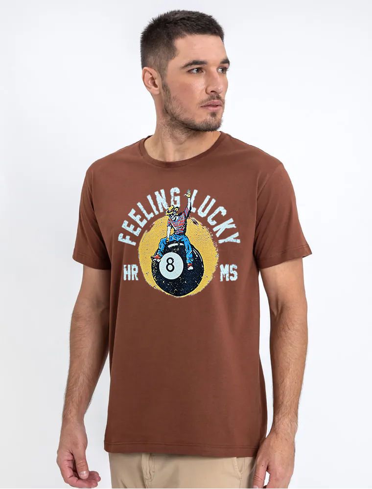 Camiseta Feeling Lucky Marrom - Hermoso Compadre