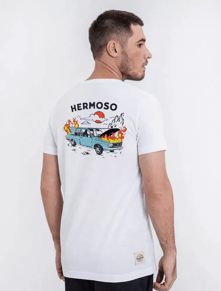 Camiseta Burning Car Meia Malha Branco - Hermoso Compadre