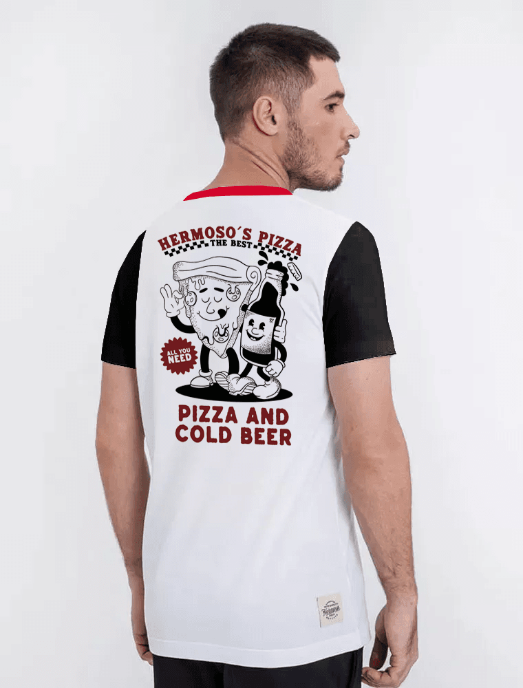 Camiseta PIZZA Gola Ringer Tricolor