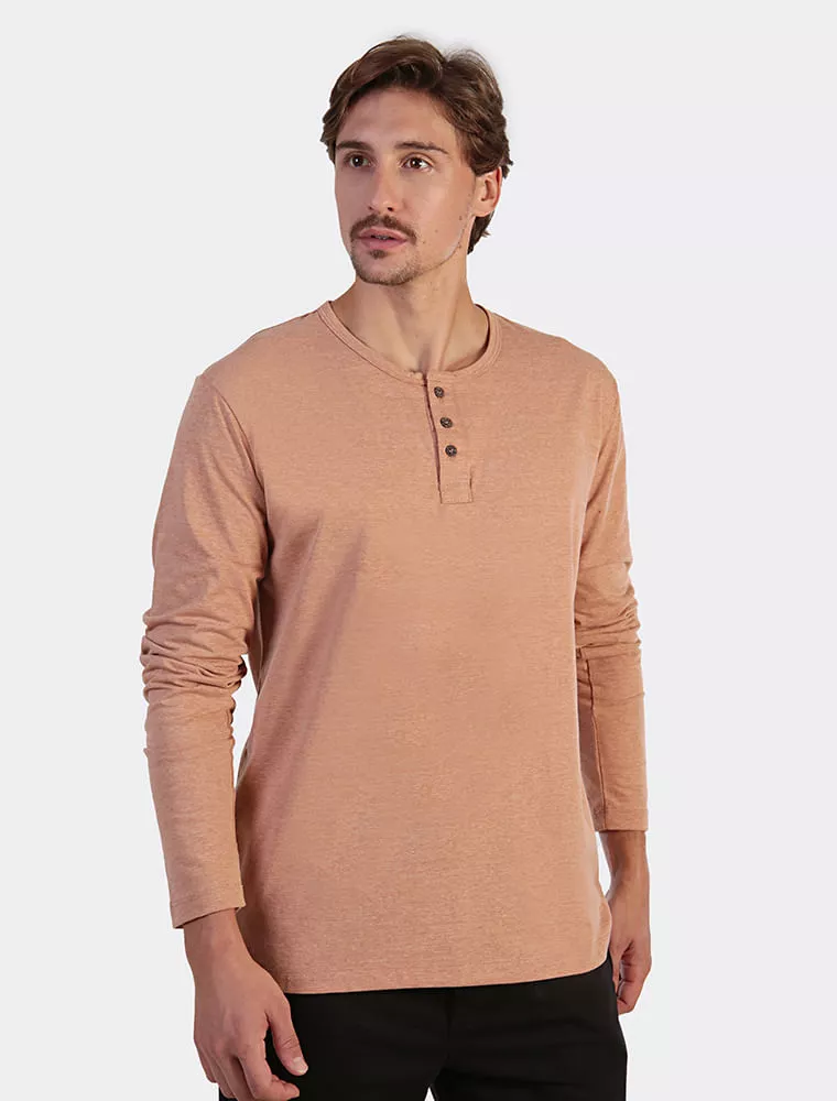 Camiseta Henley Manga Longa Laranja Mescla - Hermoso Compadre