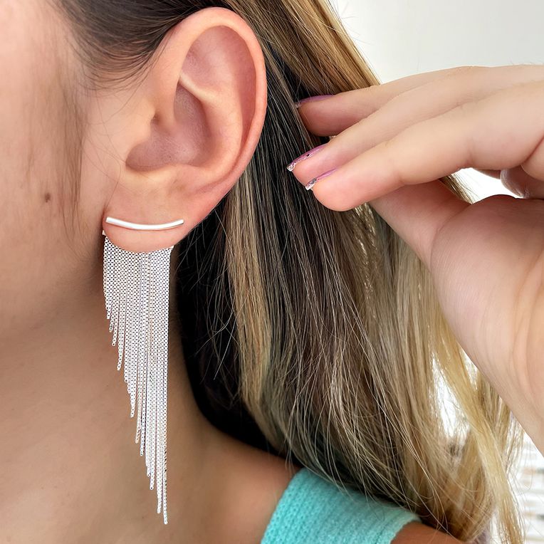 Brinco Ear Cuff Franjas em Prata 925 