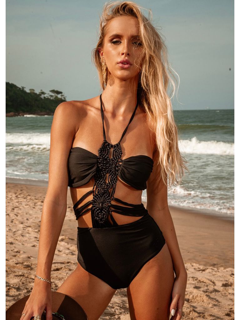 Body Macramê Sardenha Preto - Fika Beachwear