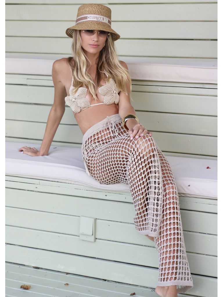 Calça Tricot Marbella Areia - Fika Beachwear