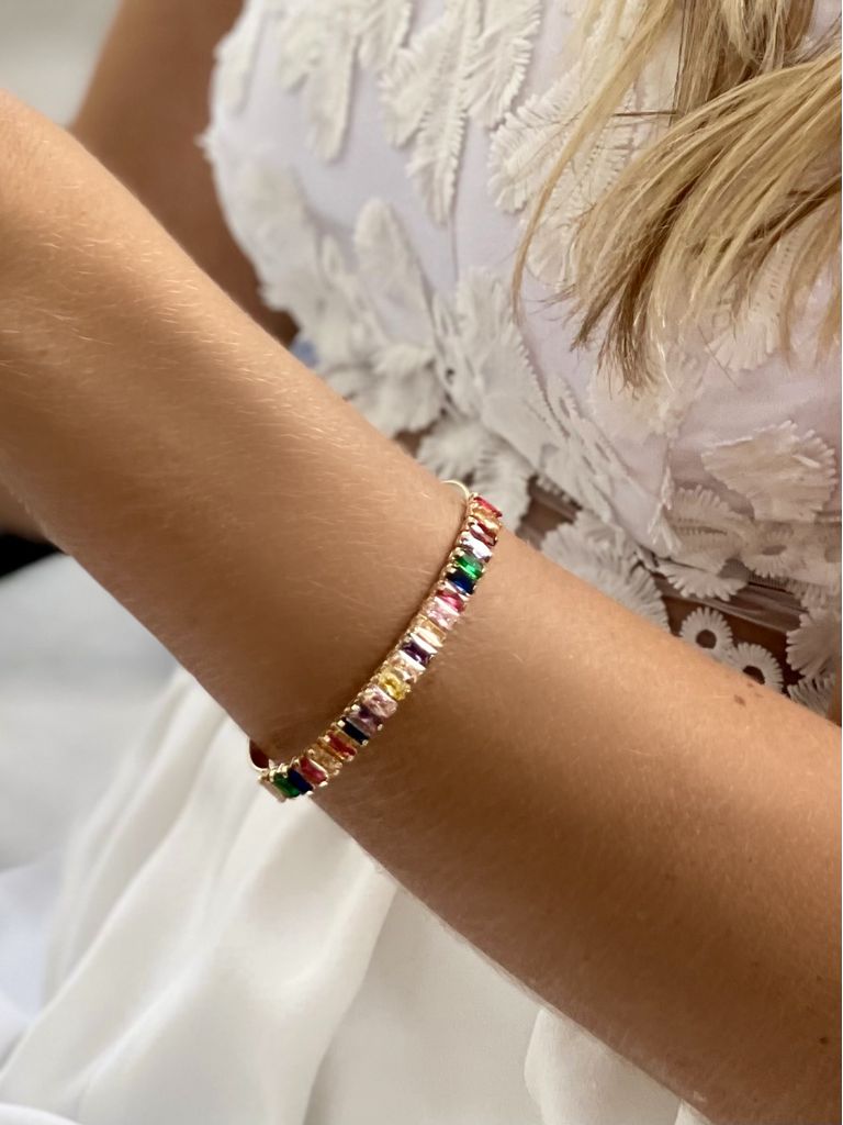 Pulseira Ouro Bracelete Cristais Colors Cristal FI... - Fika Beachwear