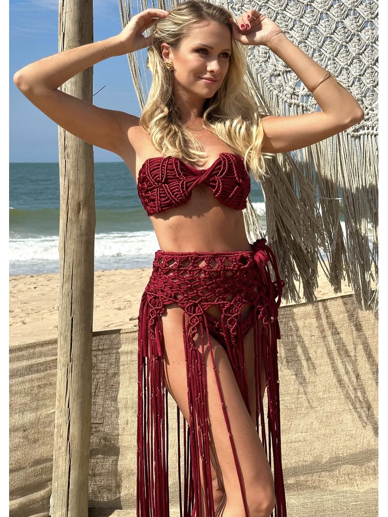 Saia Macramê Bali Red Cherry - Fika Beachwear