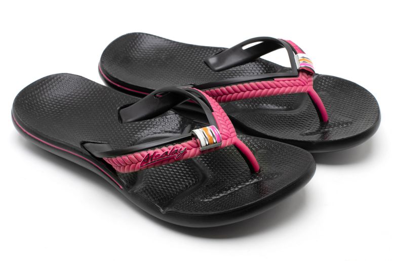 Chinelo Anatômico Alcalay Feminino - CH07 PRETO/TIRA PINK COM ENFEITE ... - CALÇADOS ALCALAY