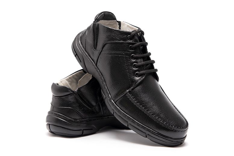 Sapato Casual Botinha Confort Preto em Couro - 6106 Preto cano alto - CALÇADOS ALCALAY