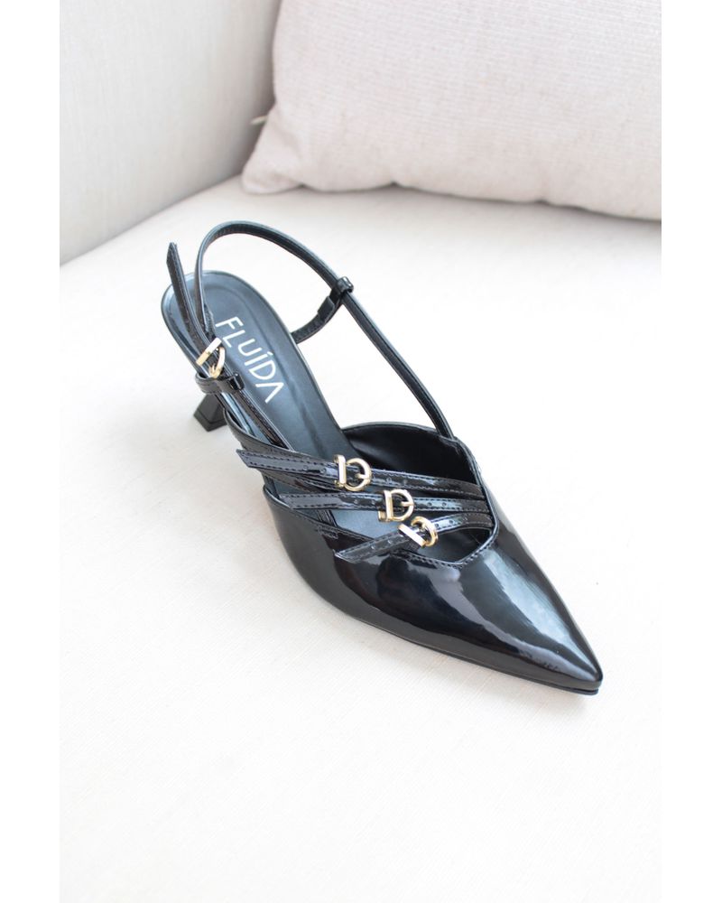 SCARPIN SLINGBACK PRETO VERNIZ AMÉLIA - FLUÍDA