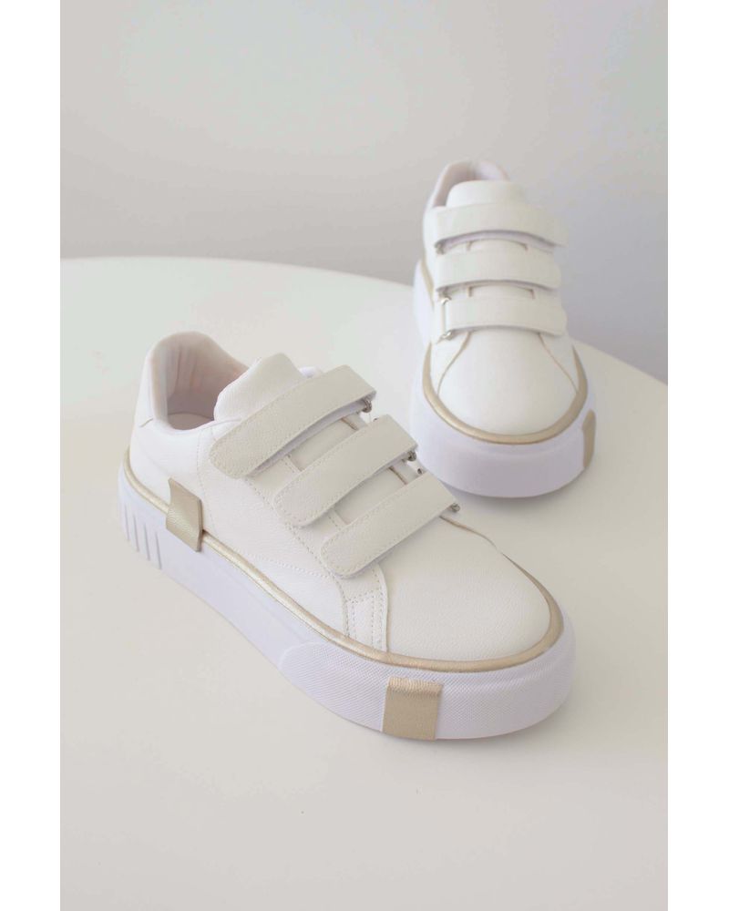  TÊNIS VELCRO BRANCO COM DOURADO - KIRA - FLUÍDA