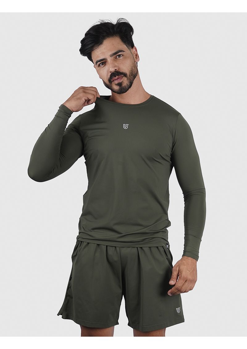 Camiseta Basic Usup Verde Militar Poliamida Uv 50+ Manga Longa