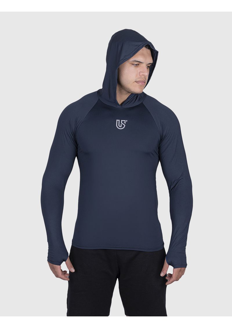 Camiseta Azul Marinho USUP Capuz Manga Longa Microdry UV50+ Com Abertura de Polegar