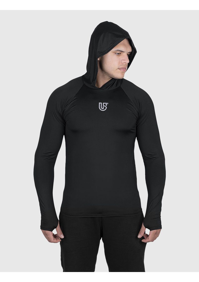 Camiseta Preto USUP Capuz Manga Longa Microdry UV50+ Com Abertura de Polegar