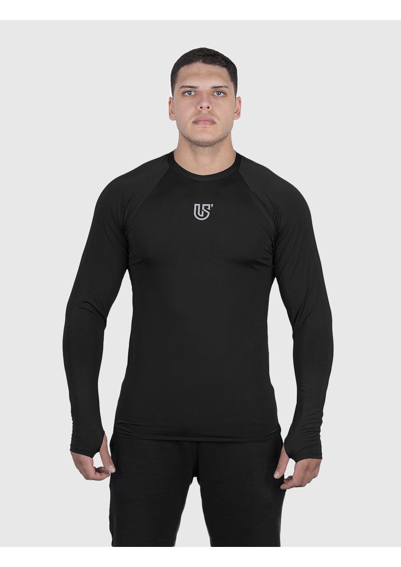Camiseta Preta USUP Manga Longa Microdry UV50+ Com Abertura de Polegar