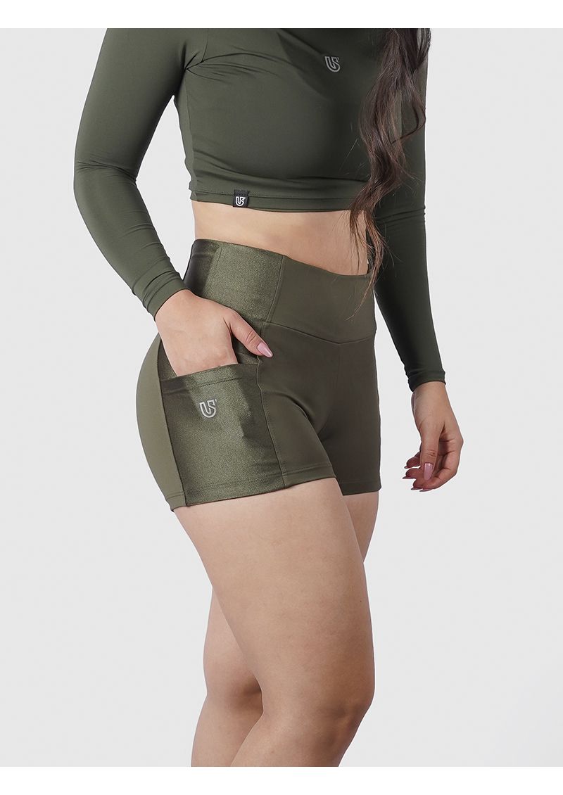 Short Luna Verde Militar Poliamida Uv 50+ Blackout Bolsos na Lateral 