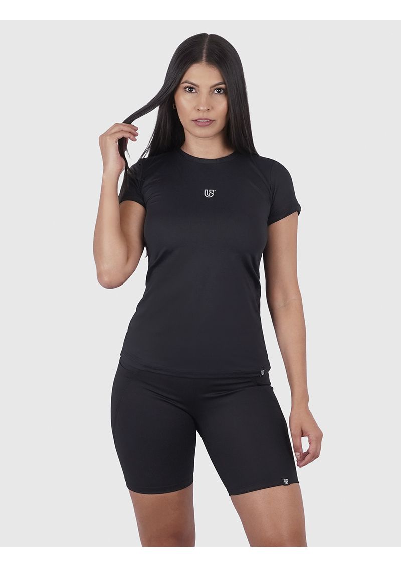 Camiseta Preto Usup Aerodry Babylook Manga Curta de Poliamida Proteção Solar UV40+