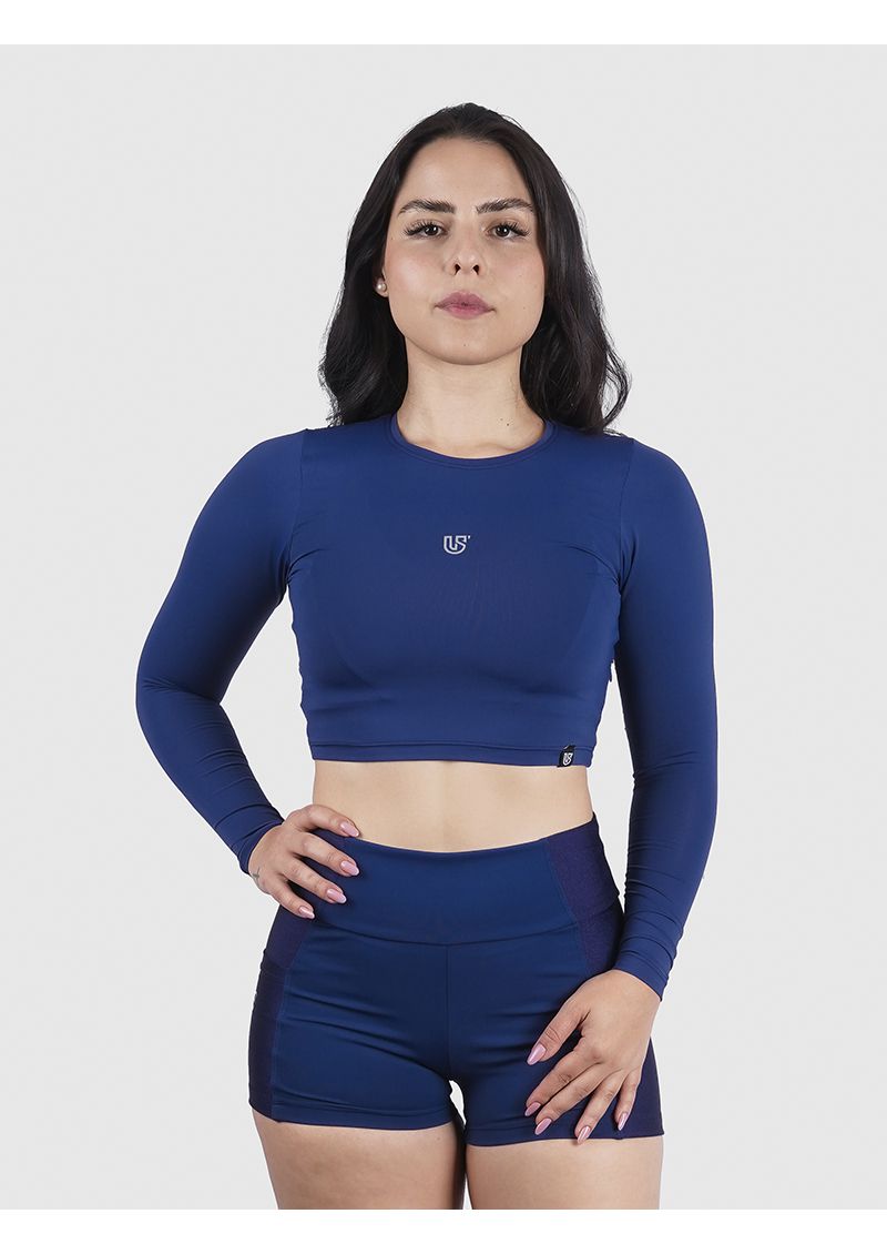 Cropped Luna Usup Azul Navy Poliamida Uv 50+ Manga Longa