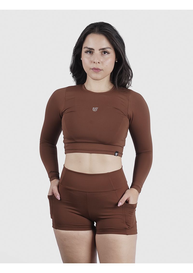 Cropped Luna Usup Café Poliamida Uv 50+ Manga Longa