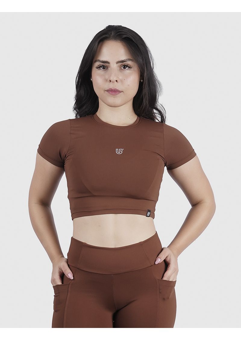 Cropped Luna Usup Café Poliamida Uv 50+ Manga Curta 