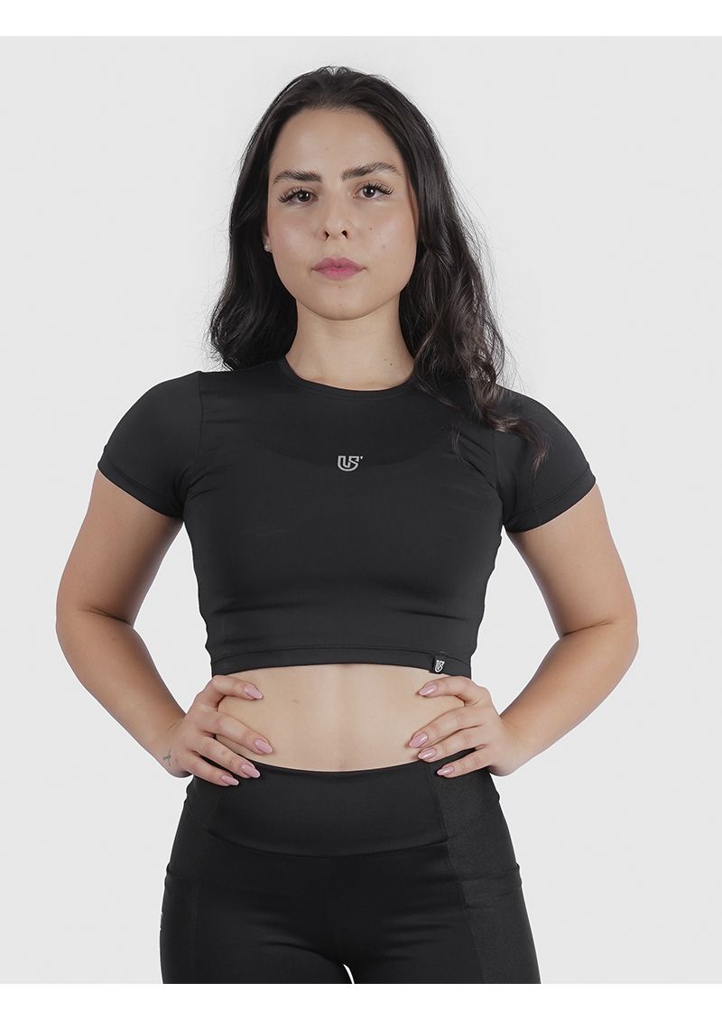 Cropped Luna Usup Preto Poliamida Uv 50+ Manga Curta