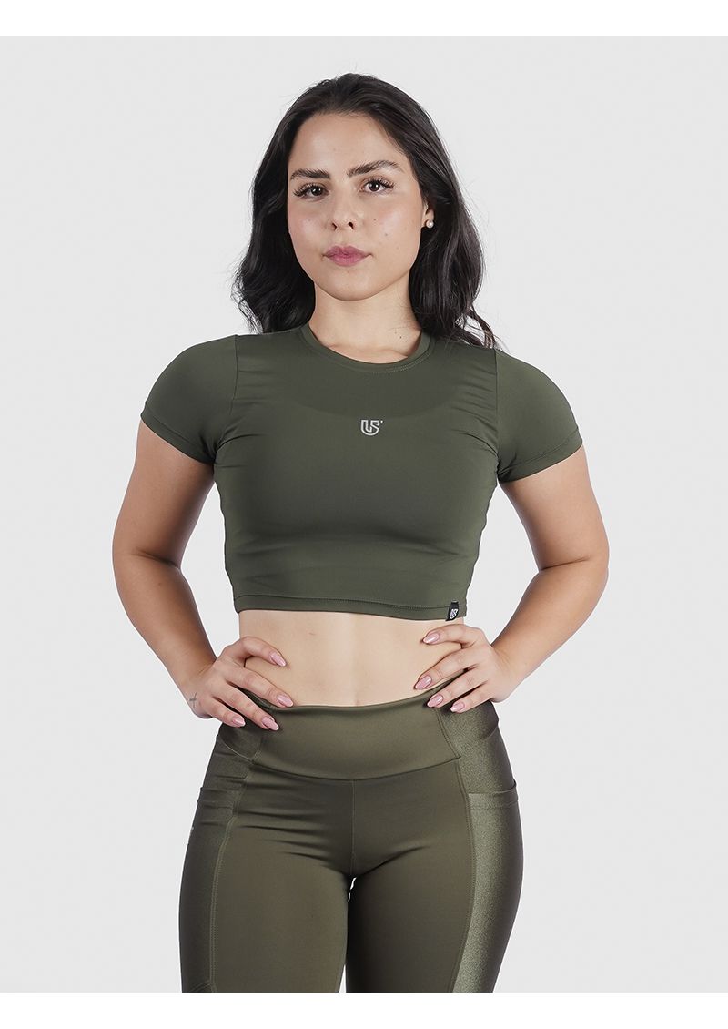 Cropped Luna Usup Verde Militar Poliamida Uv 50+ Manga Curta