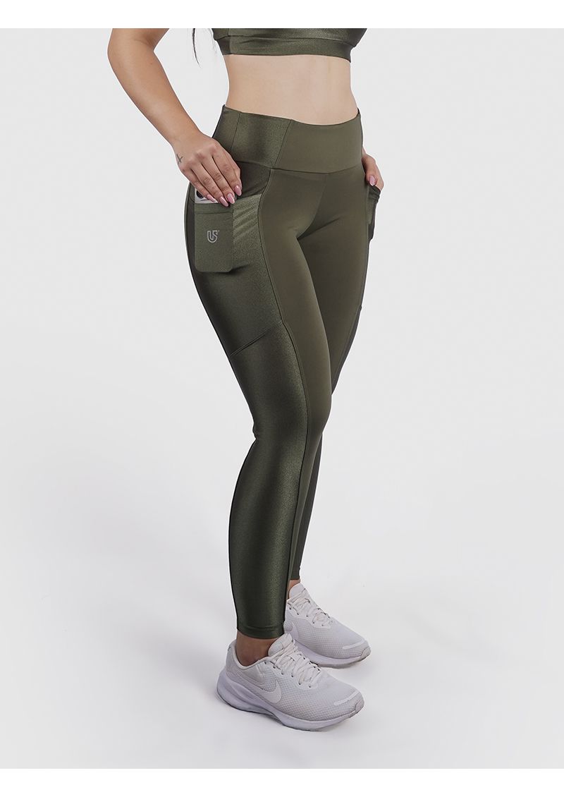 Legging Luna Usup Verde Militar Poliamida Uv 50+ Blackout Bolsos na Lateral 