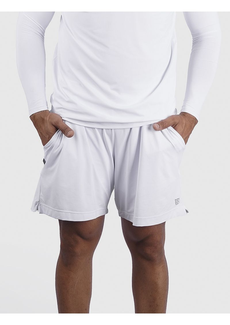 Short Duble Usup Branco Compression Poliamida Uv 50+ Bolsos Interno